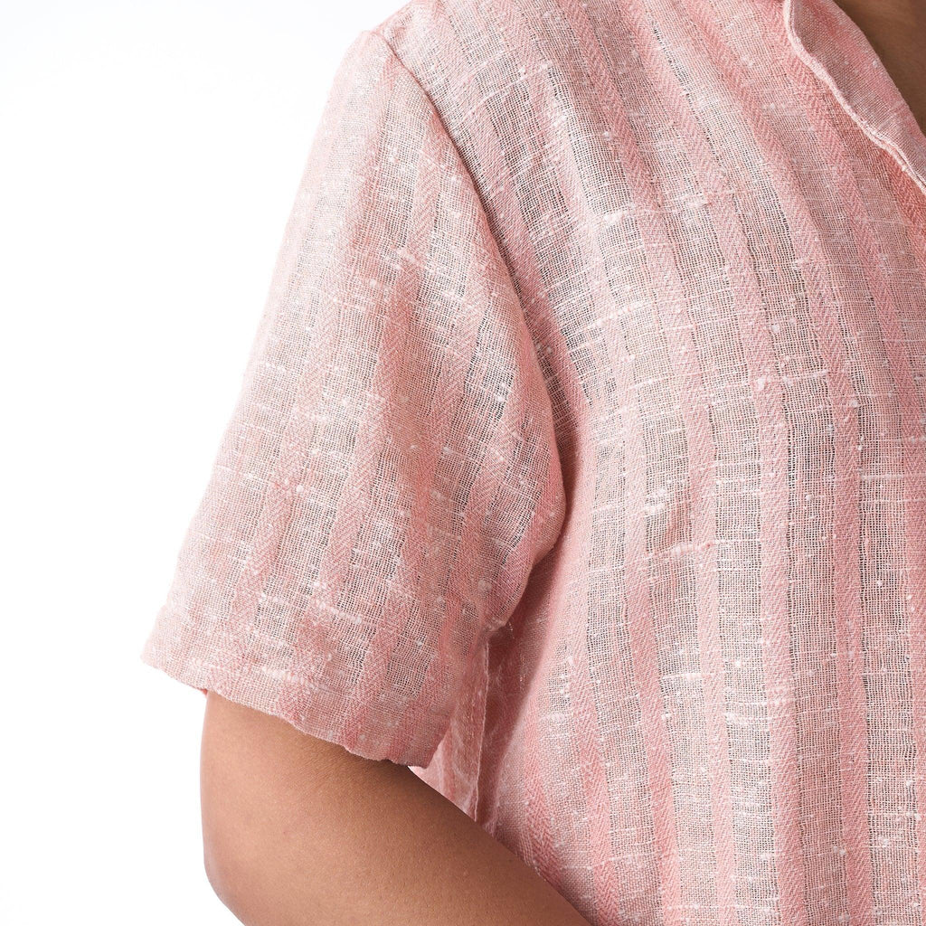 Pink handloom textured resort shirt men - I Z F