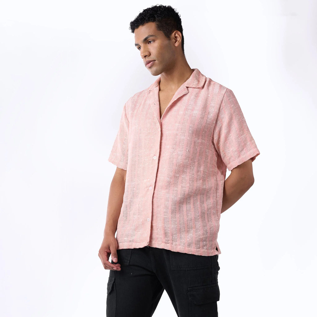 Pink handloom textured resort shirt men - I Z F