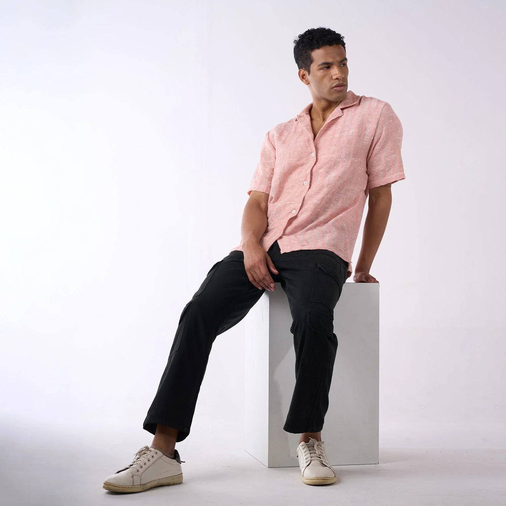 Pink handloom textured resort shirt men - I Z F