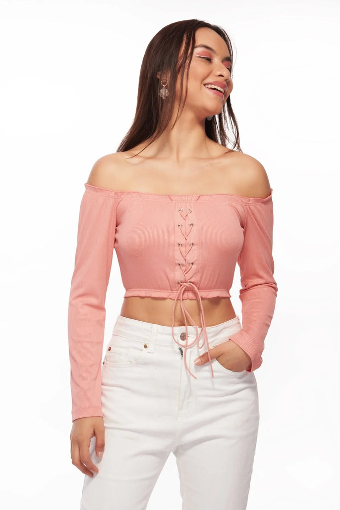 Pink Off - Shouldered Lace - up Top - I Z F