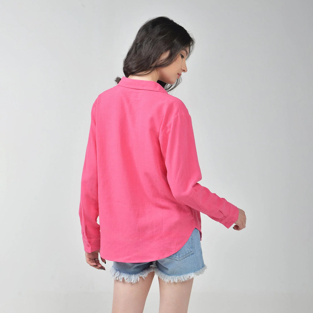 Pink Relaxed - fit Linen Shirt For Women - I Z F