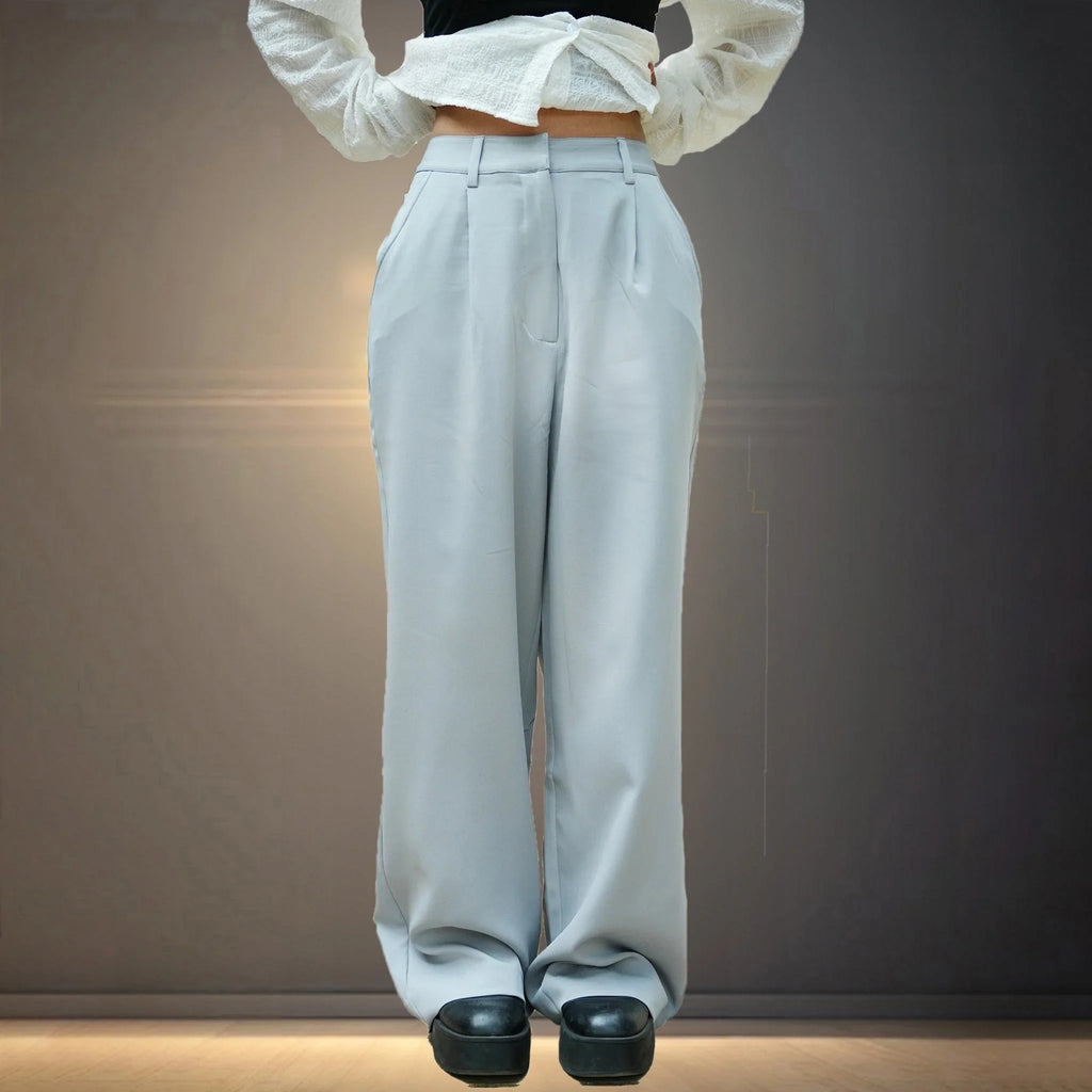 Pleated Korean Baggy Pants for Women - Grey - I Z F