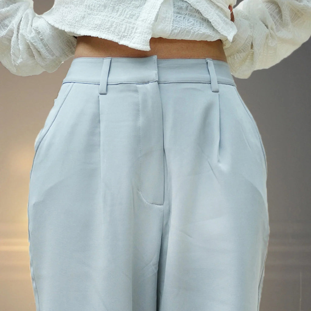 Pleated Korean Baggy Pants for Women - Grey - I Z F