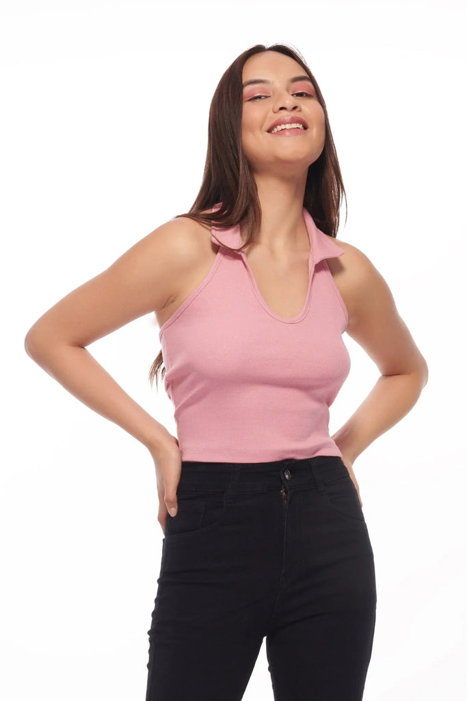 Polo Collar Halter Top - I Z F