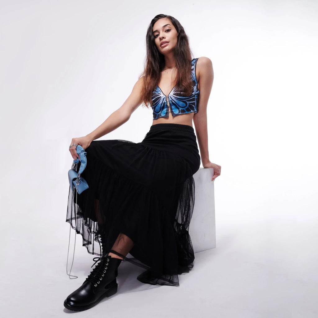 Printed Butterfly Crop Top - I Z F