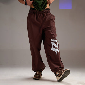 Printed "Limited edition" Parachute Pants for Men in Brown - I Z F