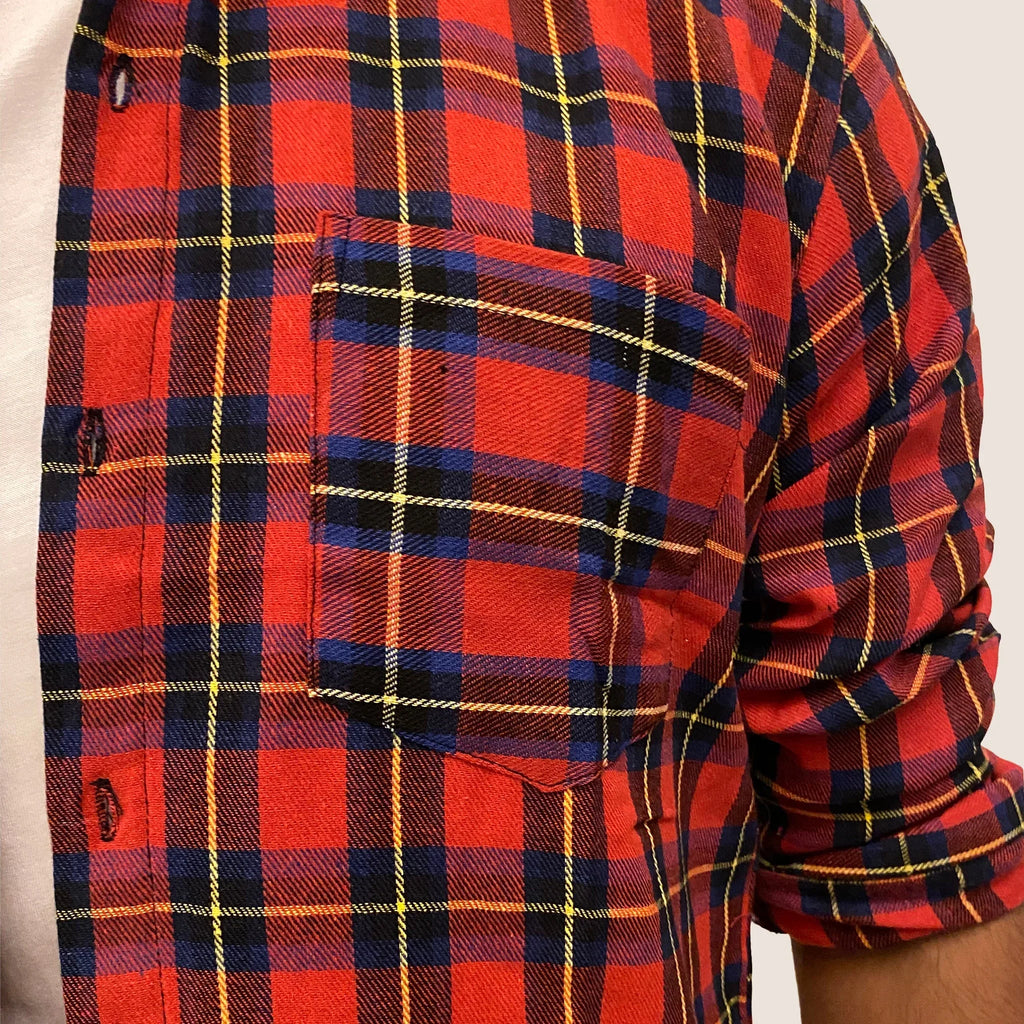 Red checks cotton relaxed fit shirt - I Z F