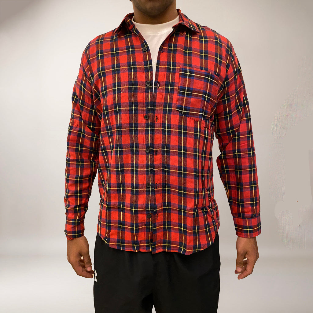 Red checks cotton relaxed fit shirt - I Z F