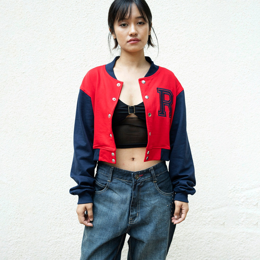 Red Crop Varsity Jacket - I Z F