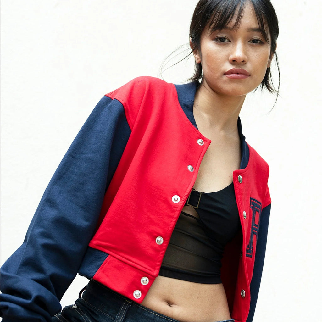 Red Crop Varsity Jacket - I Z F