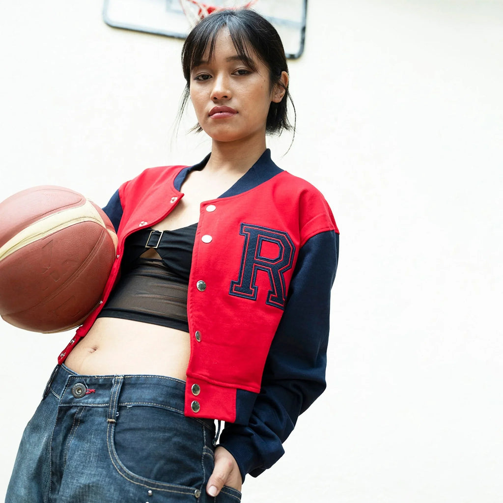 Red Crop Varsity Jacket - I Z F