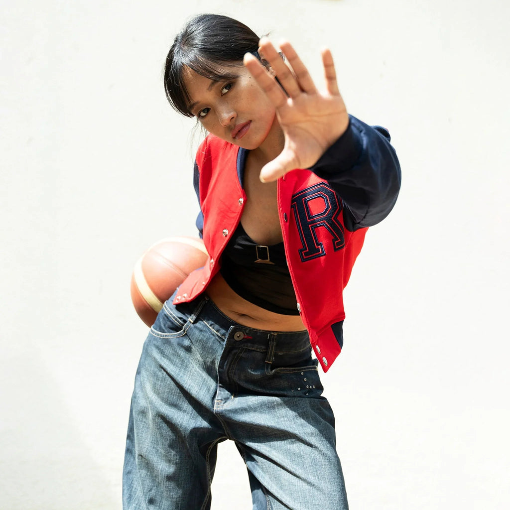 Red Crop Varsity Jacket - I Z F