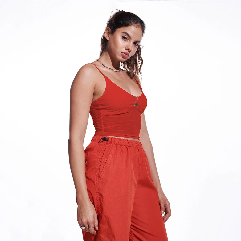 Red Mesh Buckle Tank Top - I Z F