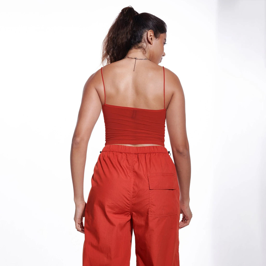 Red Mesh Buckle Tank Top - I Z F
