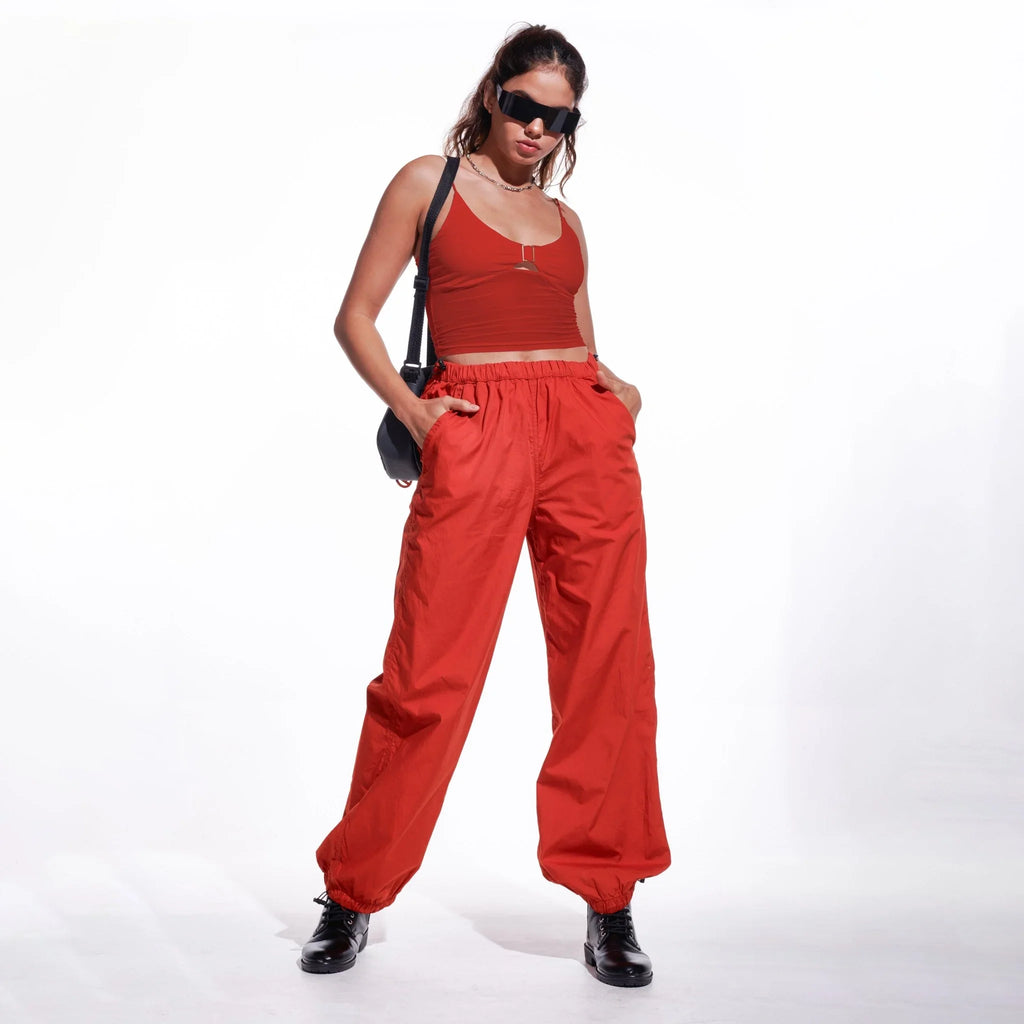 Red Mesh Buckle Tank Top - I Z F