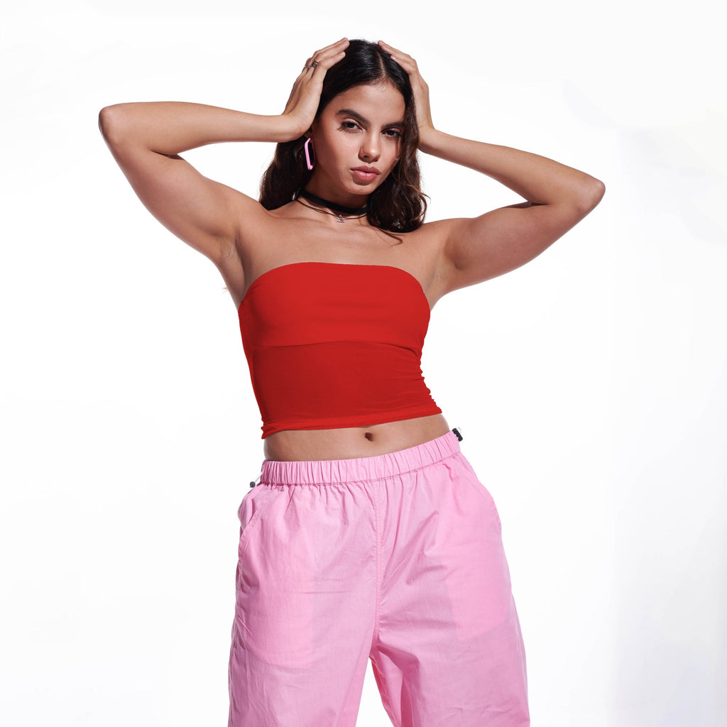 Red Mesh Tube Top - I Z F