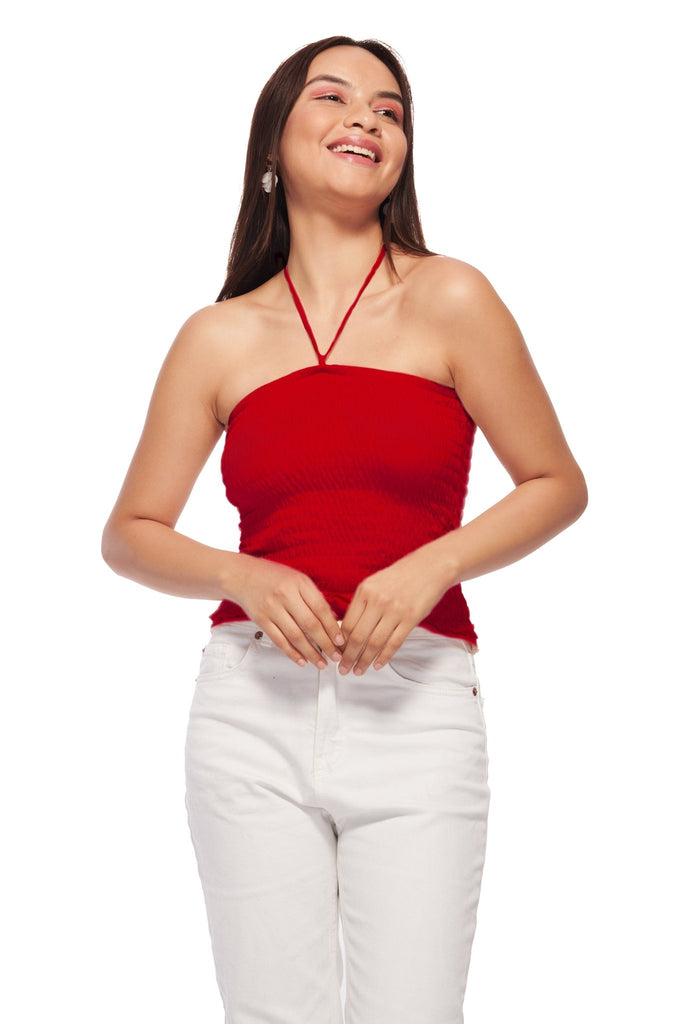 Red Smocked Tube Top - I Z F