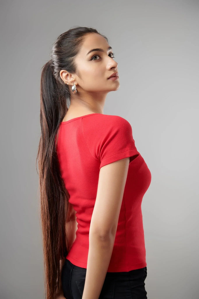 Red Square Neck Top - I Z F