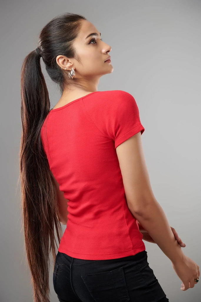 Red Square Neck Top - I Z F