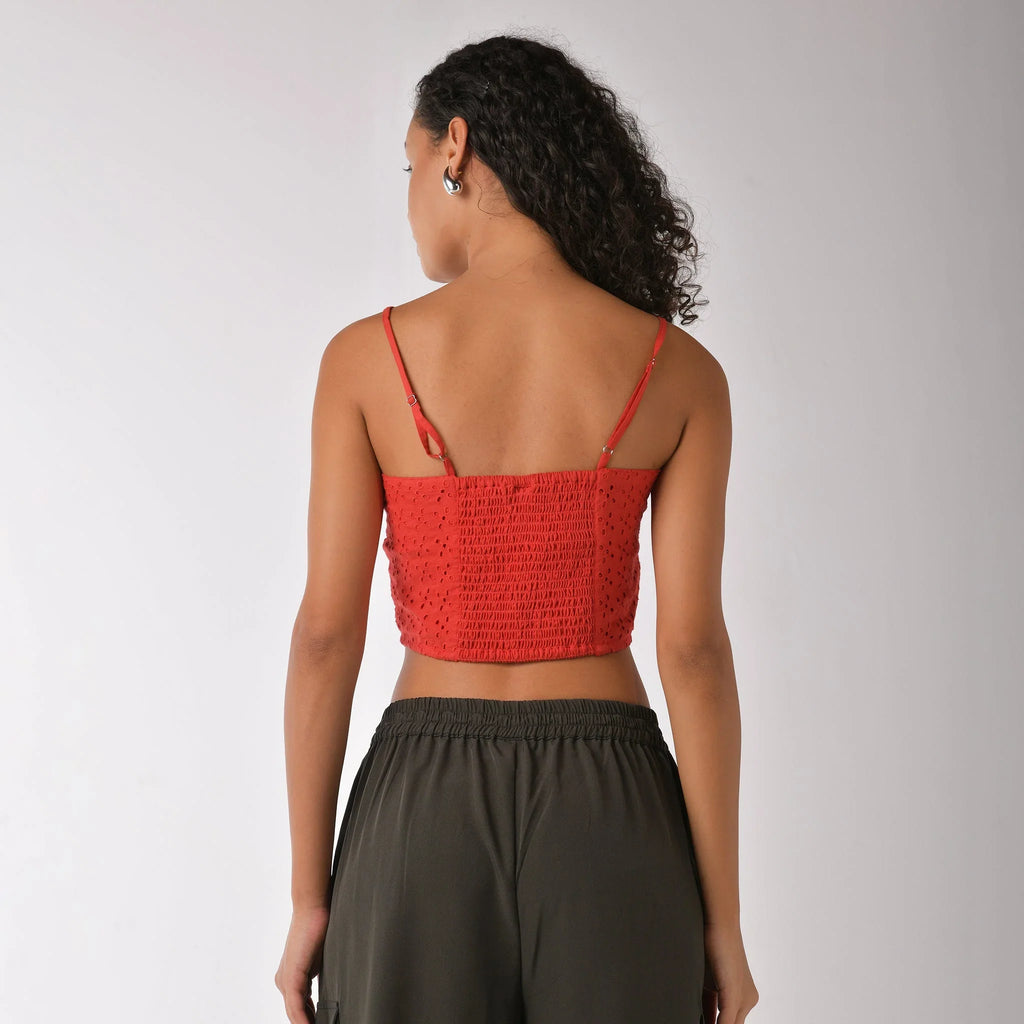 Red strappy scarf top with embroidery - I Z F