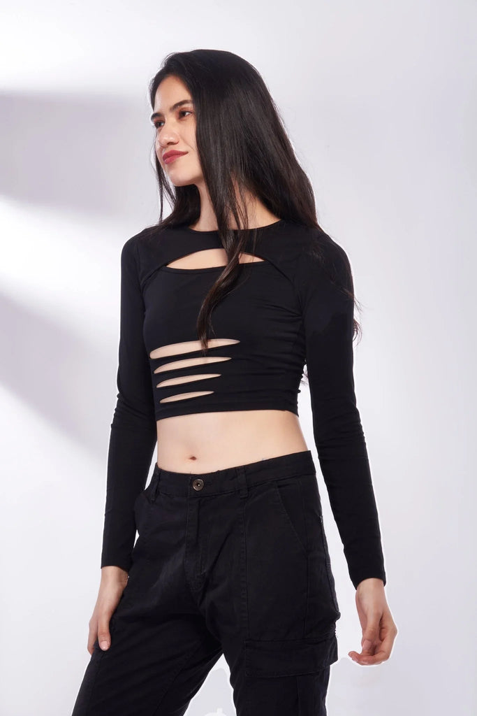 Ripped Cut - out Long Sleeve Top - I Z F