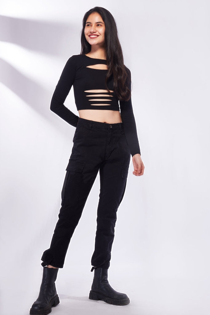 Ripped Cut - out Long Sleeve Top - I Z F