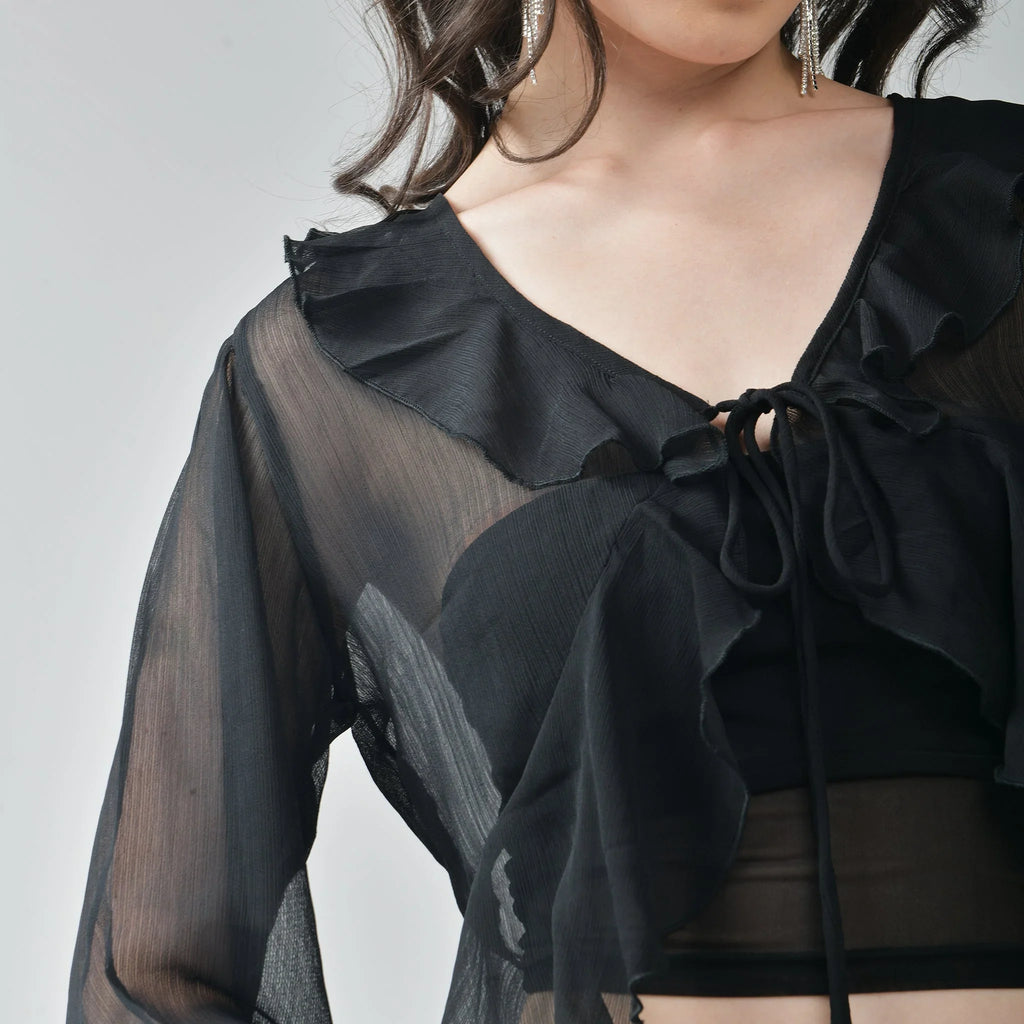 Ruffle Shrug Combo - Black & Wine - I Z F