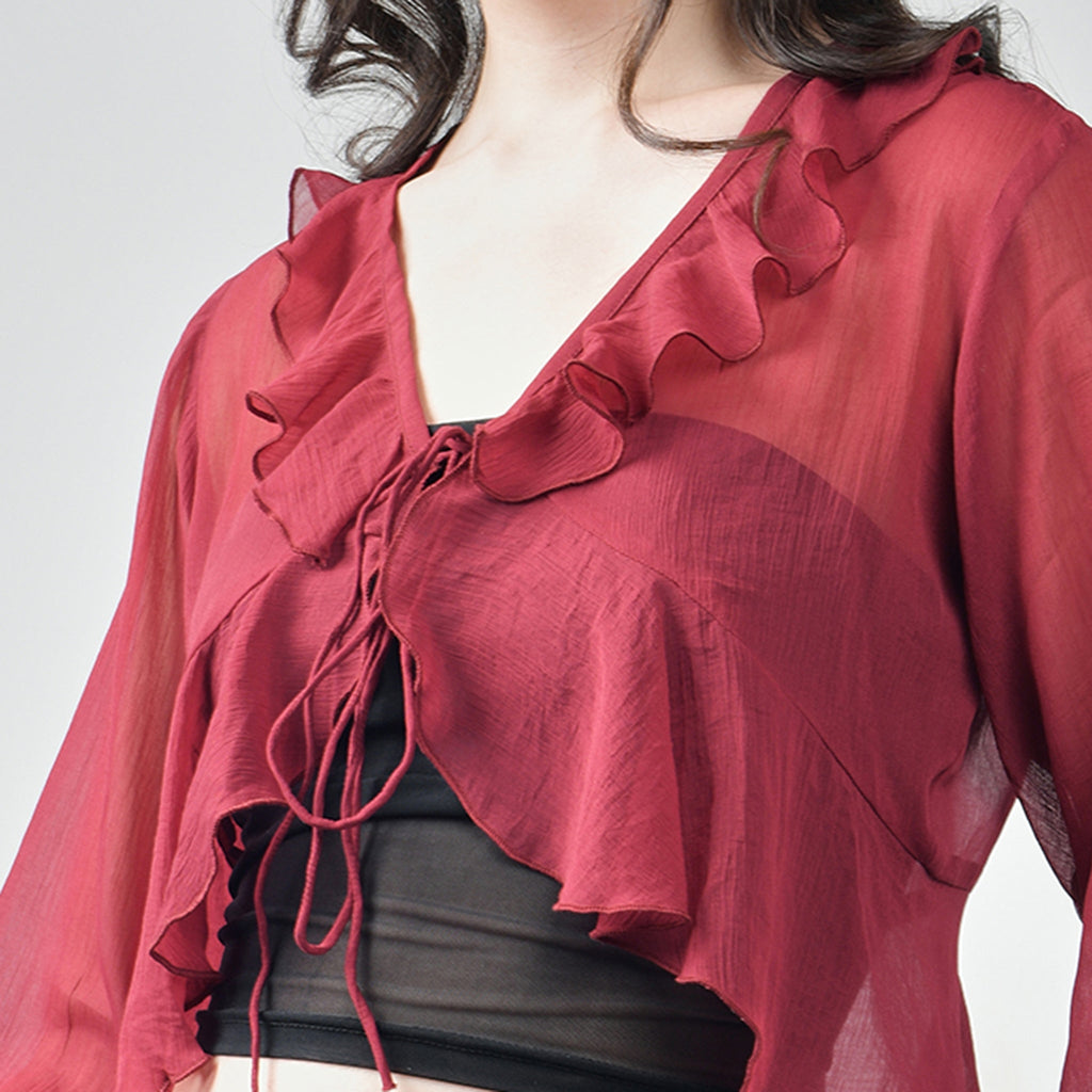 Ruffle Shrug Combo - Black & Wine - I Z F