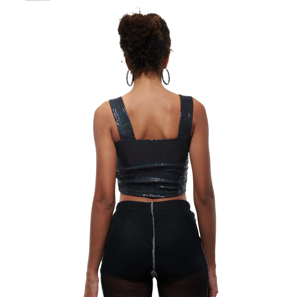 Sequin Square Neck Tank Top - I Z F