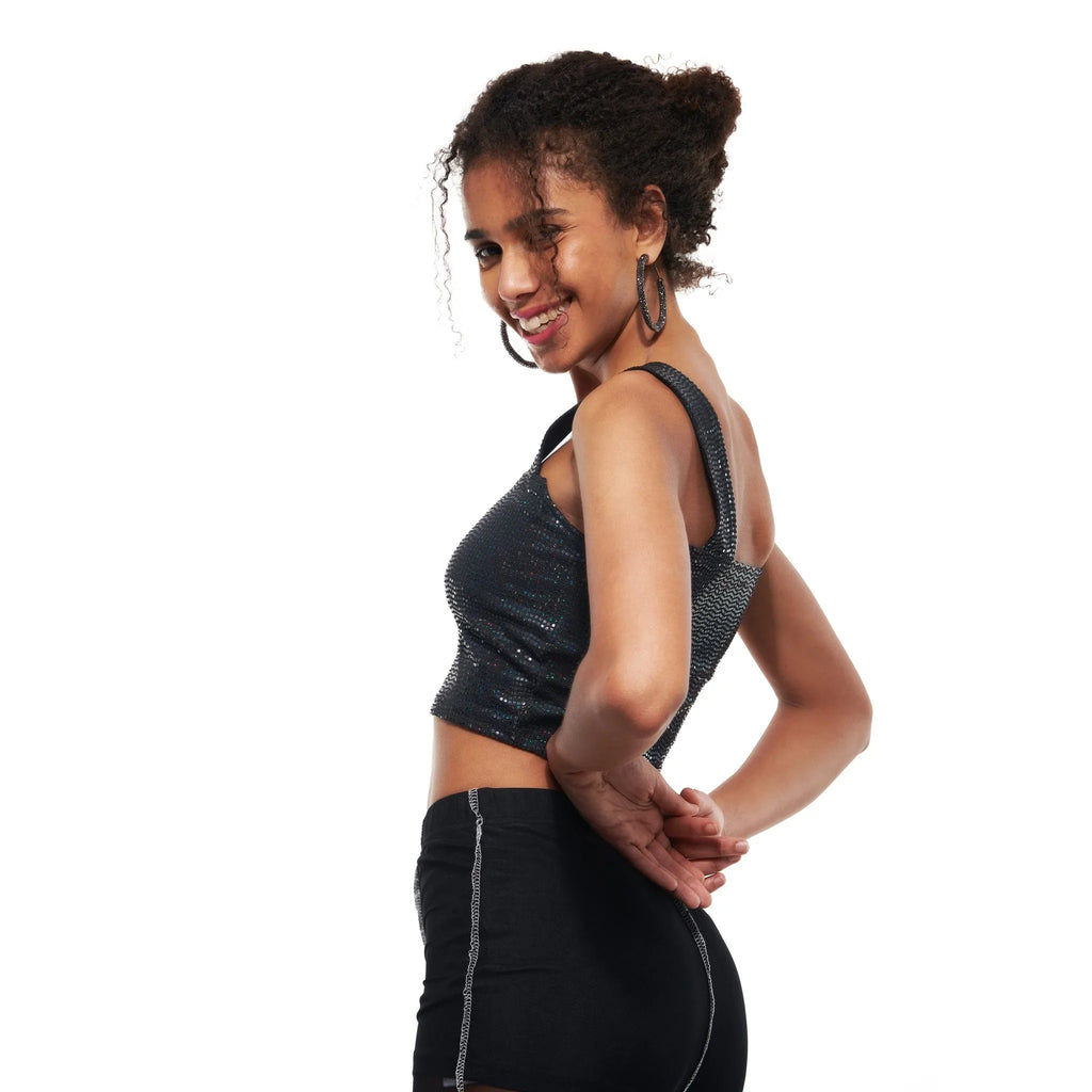 Sequin Square Neck Tank Top - I Z F