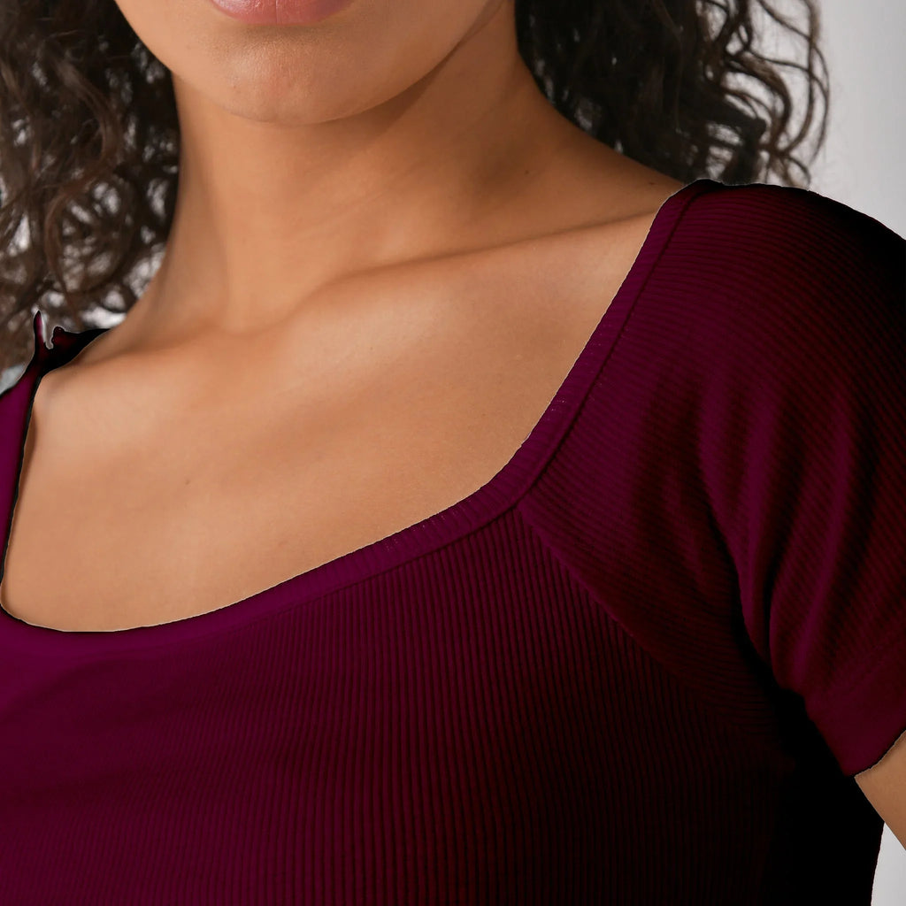 Square Neck Top Combo - Black & Wine - I Z F