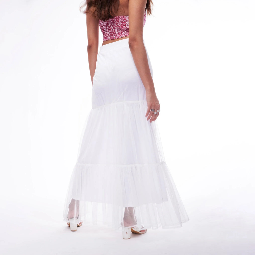 Tier White Mesh Maxi Skirt - I Z F