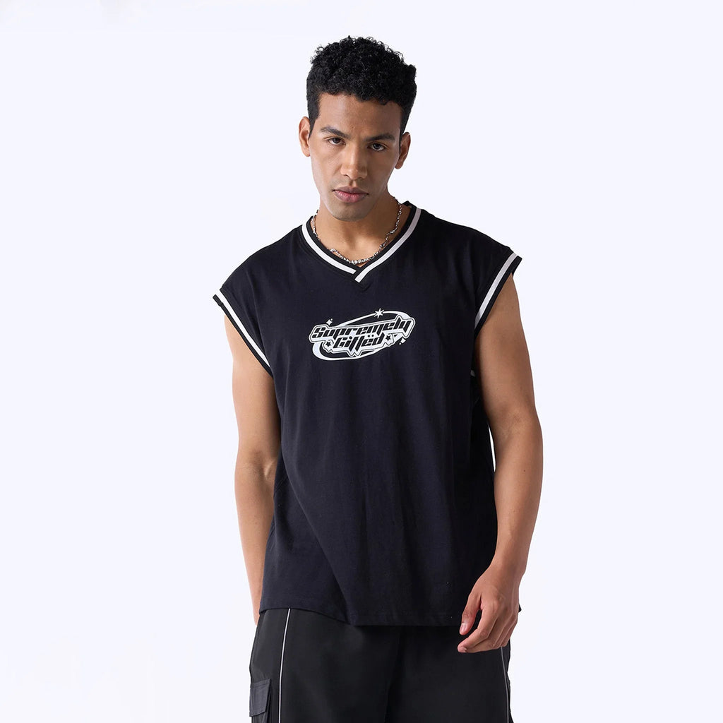 Unisex Oversized Graphic Printed & Acid Wash Vest - I Z F