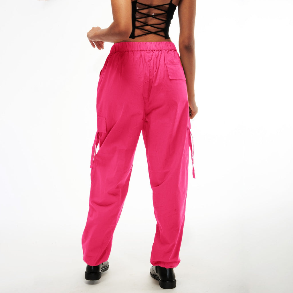 Unisex Pink Cargo Parachute Pants - I Z F