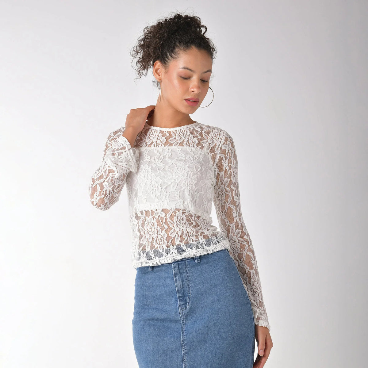 White Flared Sleeve Top With Lace Details main image 1