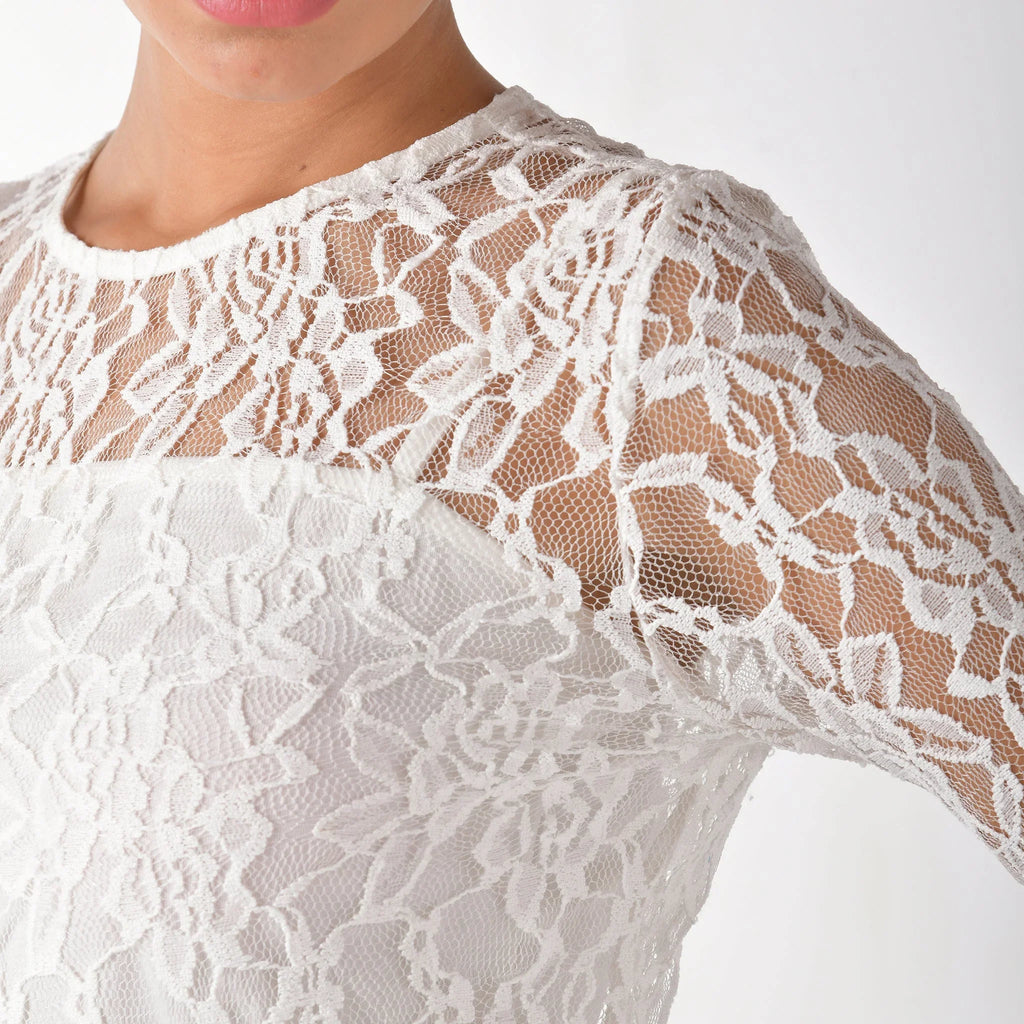 White full sleeve lace top with matching crop camisole - I Z F