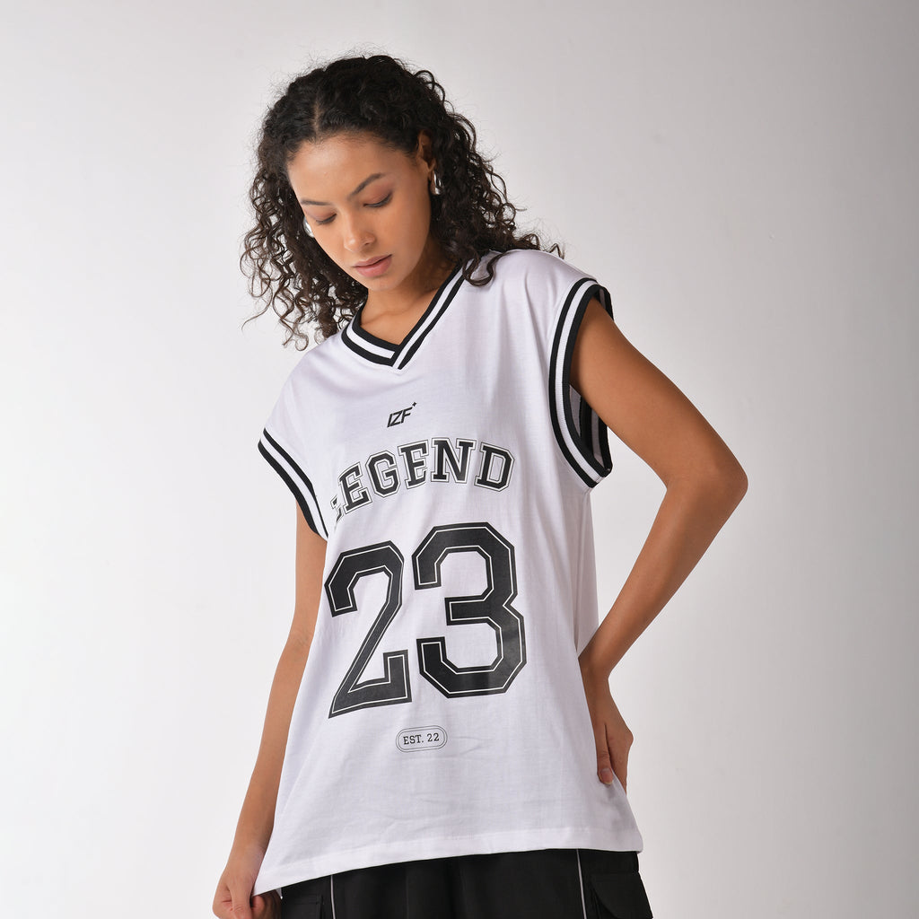 White graphic printed basketball style vest - I Z F