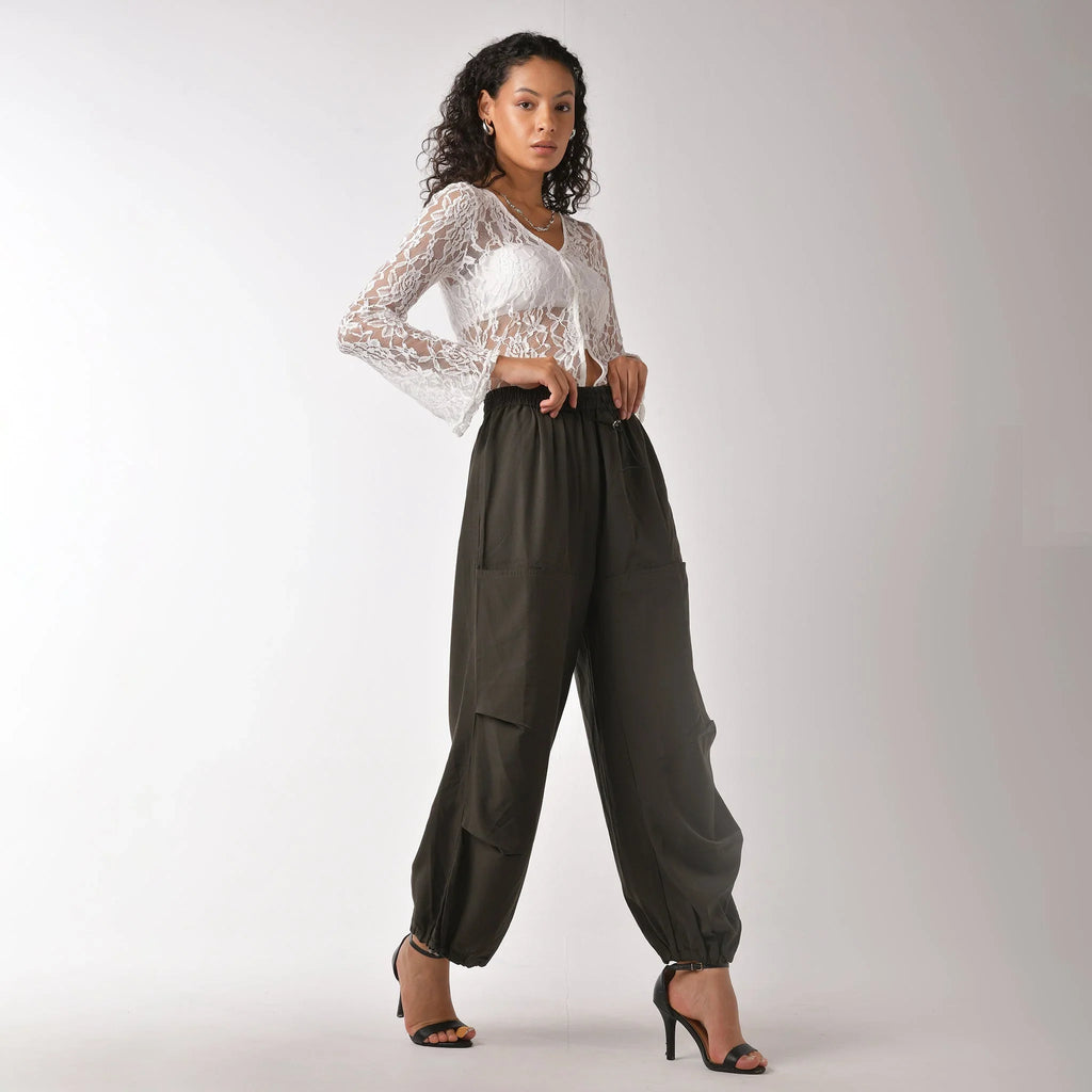 White lace cardigan top with romantic bell sleeves - I Z F