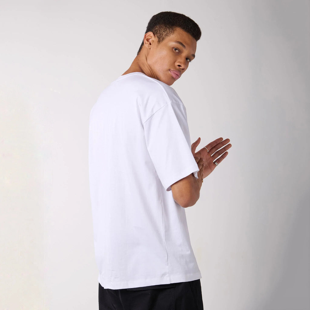 White Oversized T-shirt with pocket print - I Z F