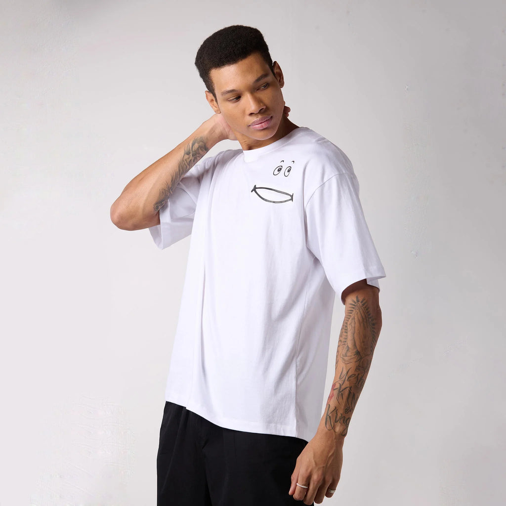 White Oversized T-shirt with pocket print - I Z F