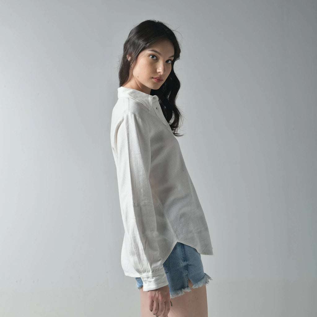 White Relaxed - fit Linen Shirt For Women - I Z F