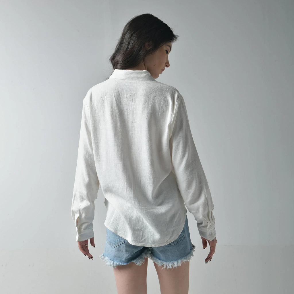 White Relaxed - fit Linen Shirt For Women - I Z F