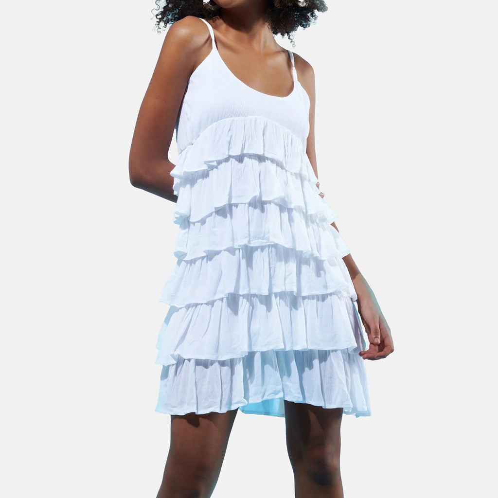 White Ruffle Layered Summer Dress - I Z F