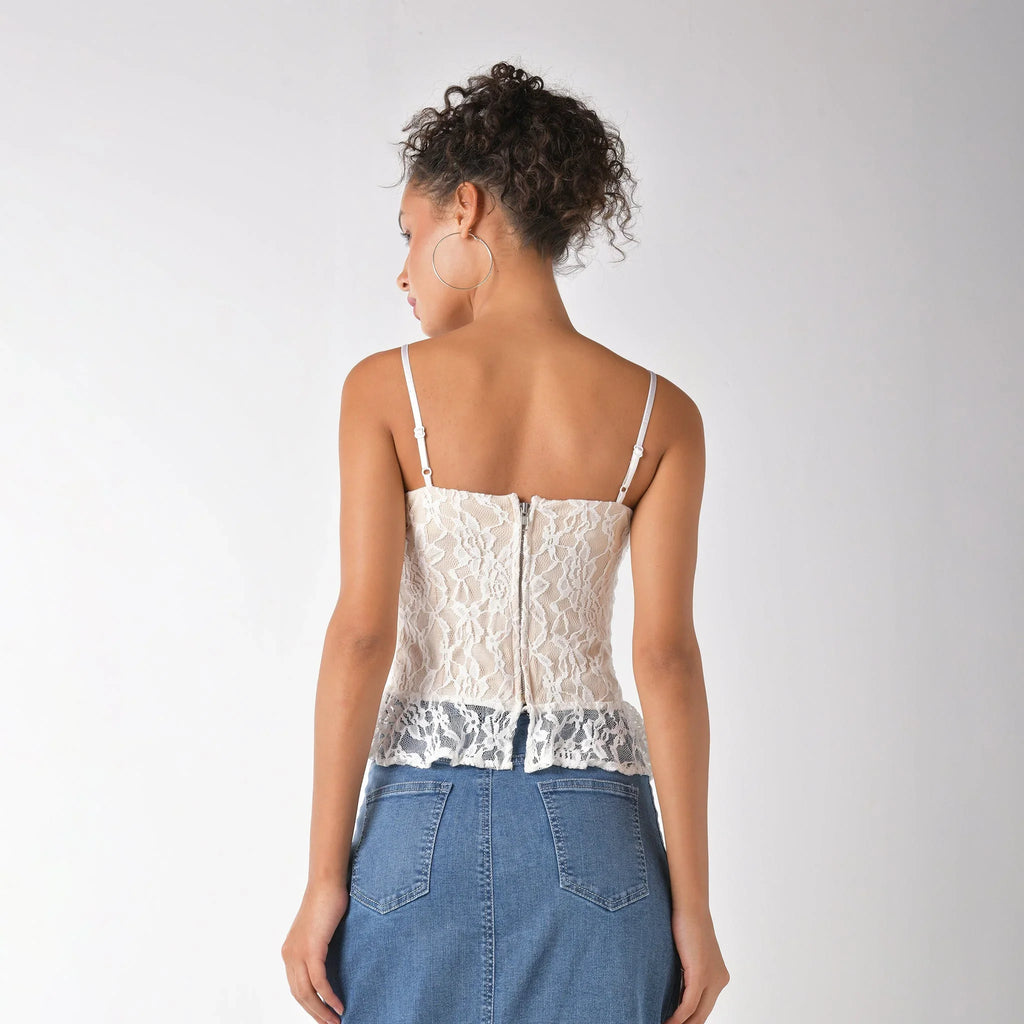 White Strappy lace corset top - I Z F
