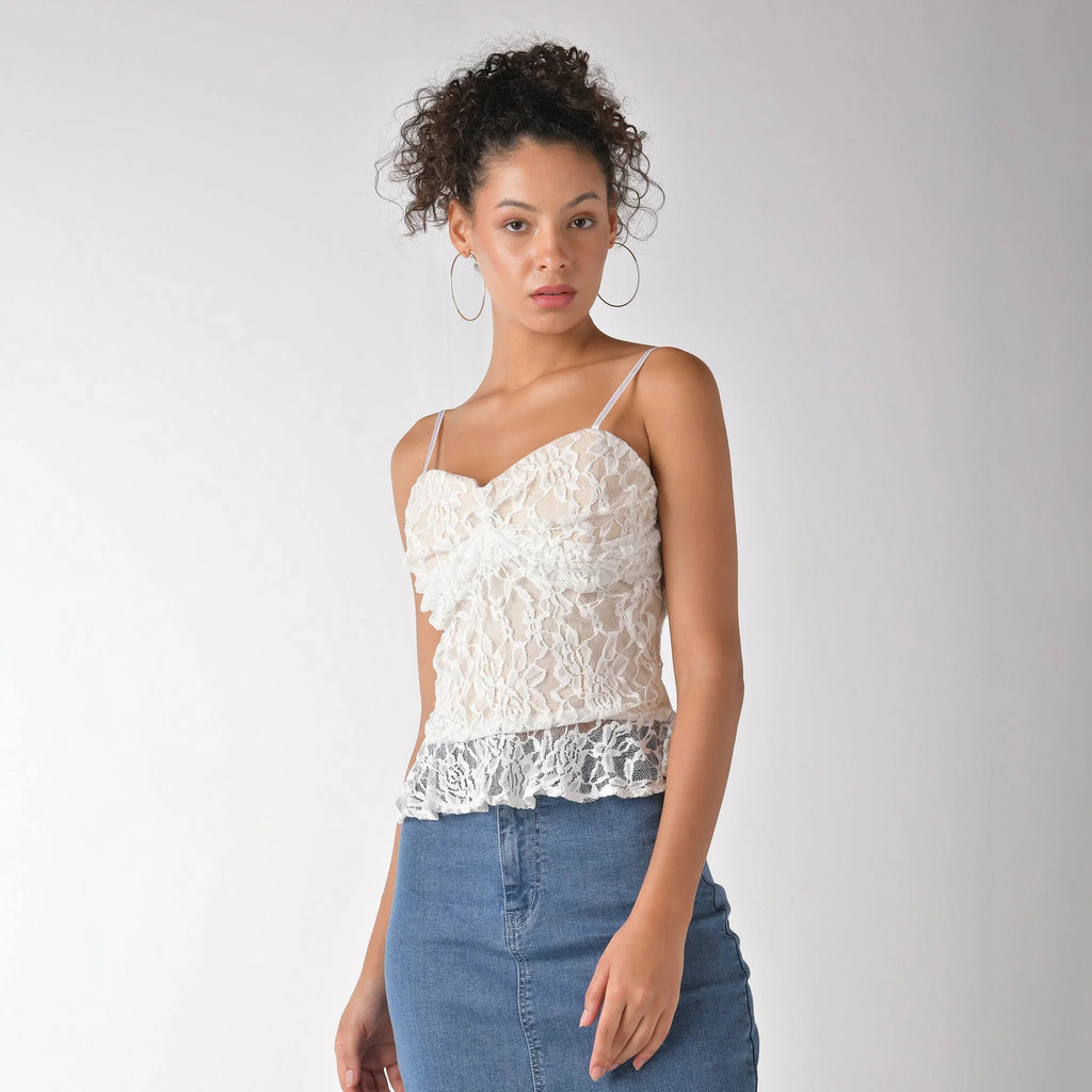 White Strappy lace corset top - I Z F