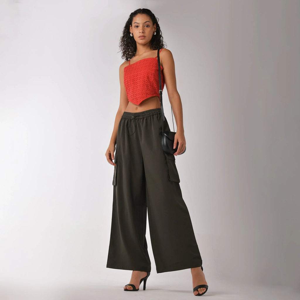 White strappy scarf top with embroidery - I Z F