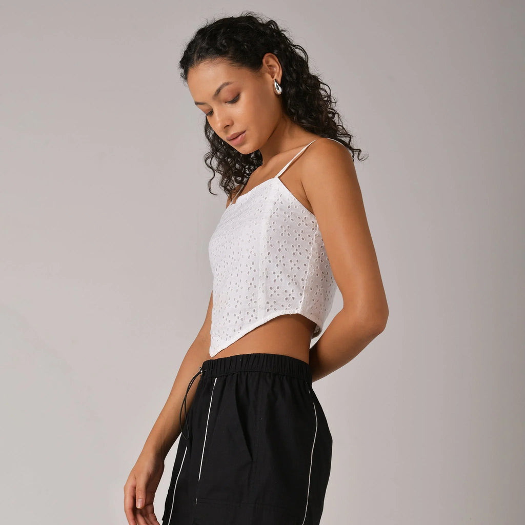 White strappy scarf top with embroidery - I Z F