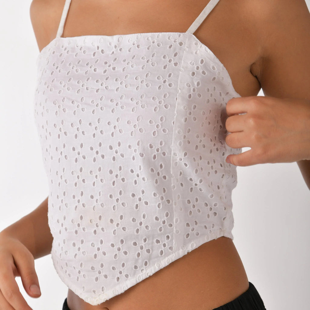 White strappy scarf top with embroidery - I Z F