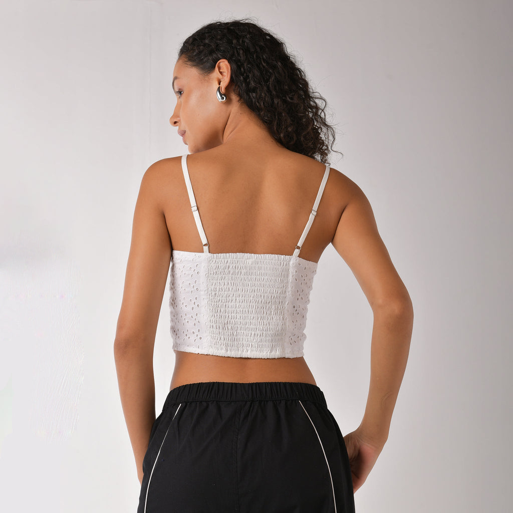 White strappy scarf top with embroidery - I Z F