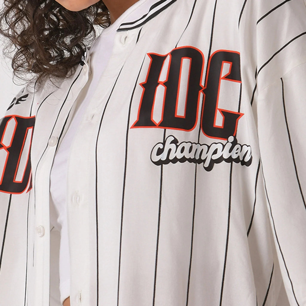 White Striped Baseball Shirt for Women - I Z F